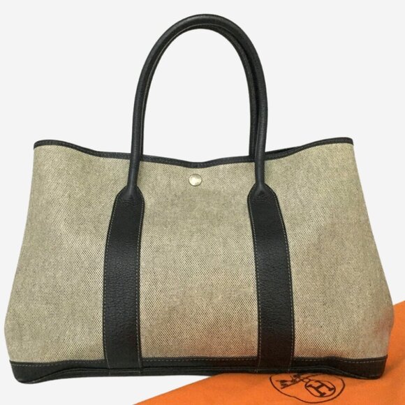 Hermes Handbags - Authentic Hermes Garden Party 36 Greige with Black Leather Trim